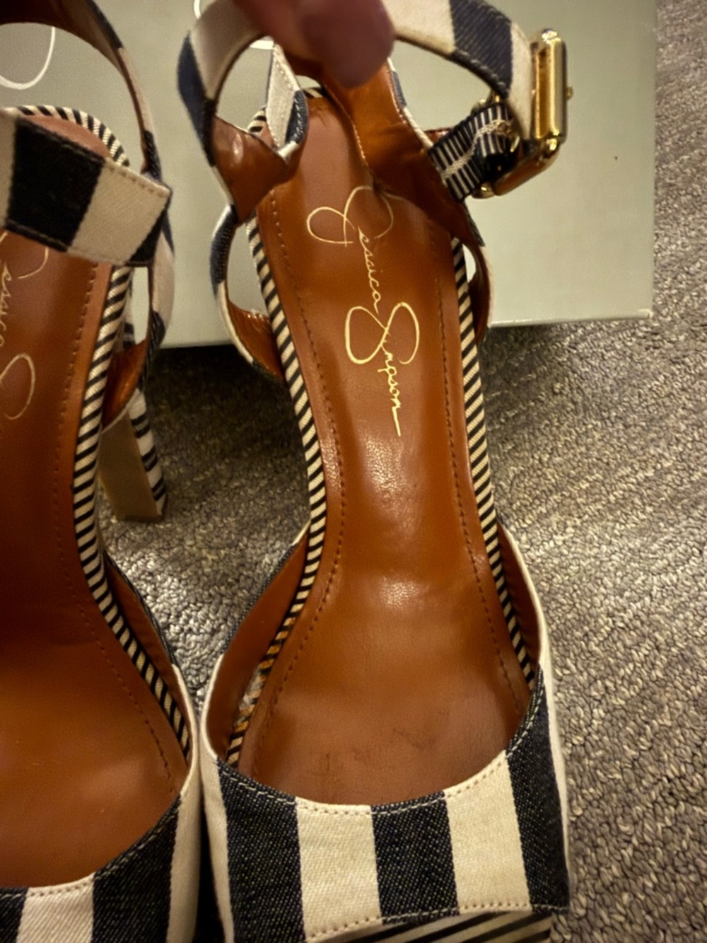 Jessica Simpson Navy and White Striped Platform Heels - Picture 6 of 11